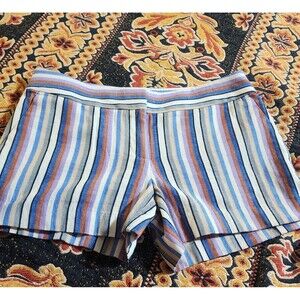 Ann Taylor Loft Women's Colorful Striped The Riviera Shorts Linen Blend Size 4